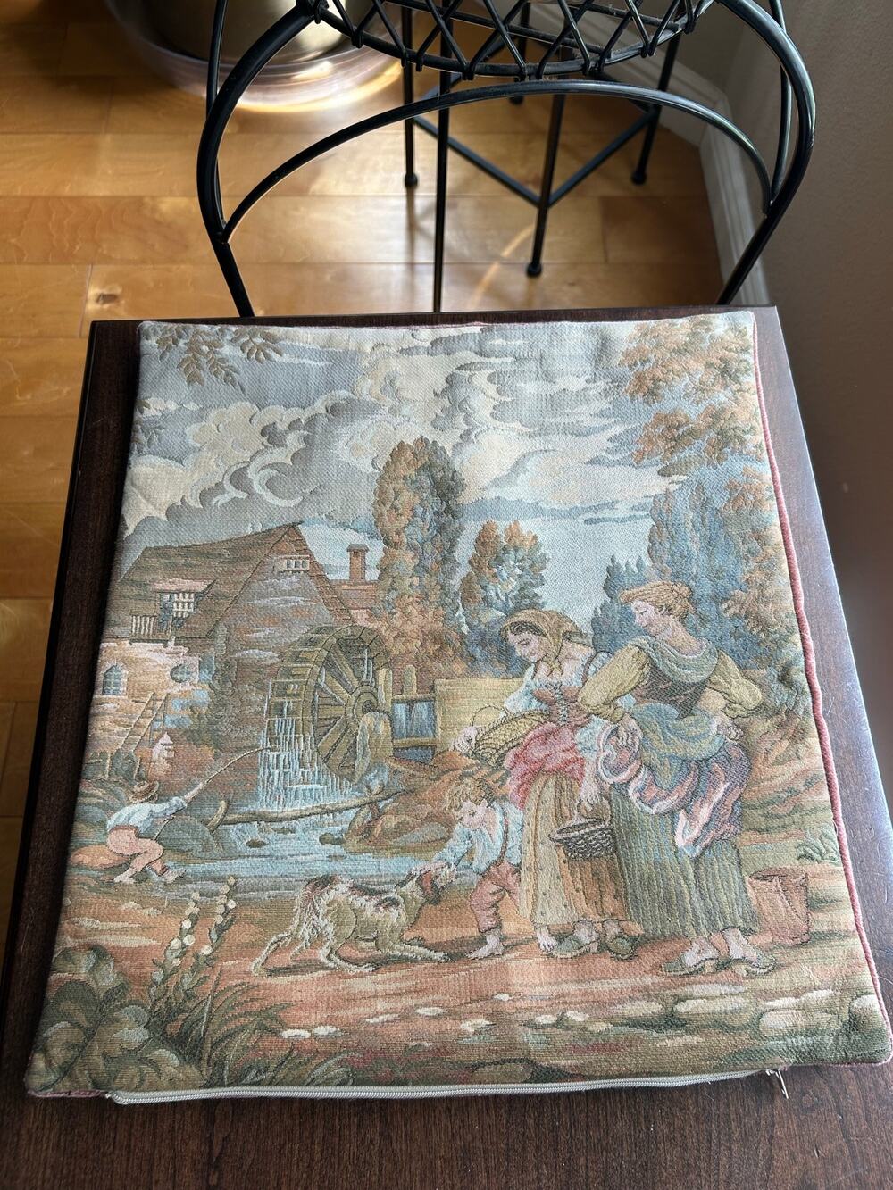 Woven jacquard tapestry pillow cover 18th-century scene Washing Day at the Mill